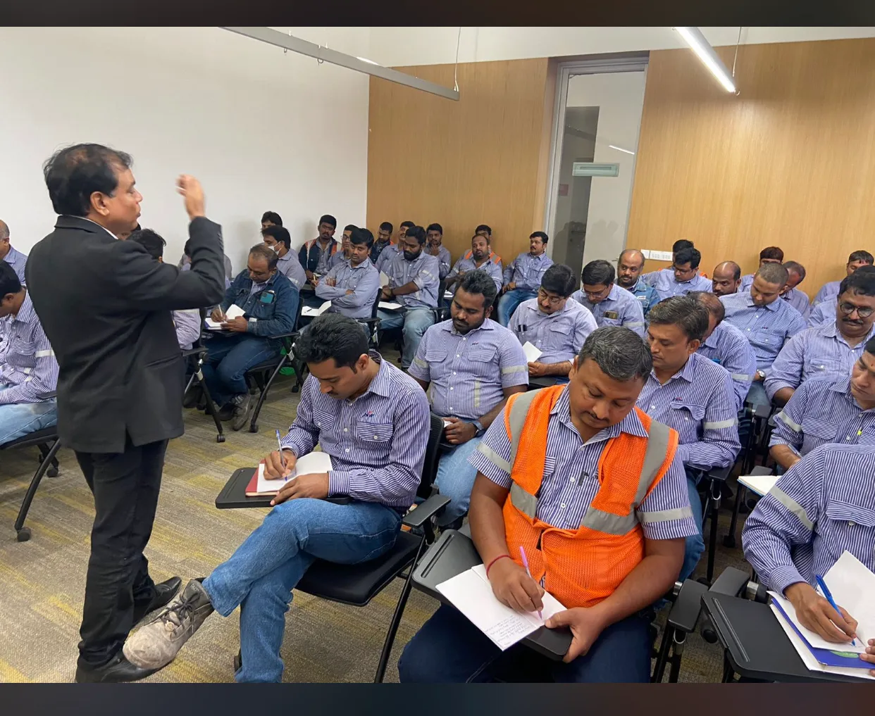 Workers at an industrial facility